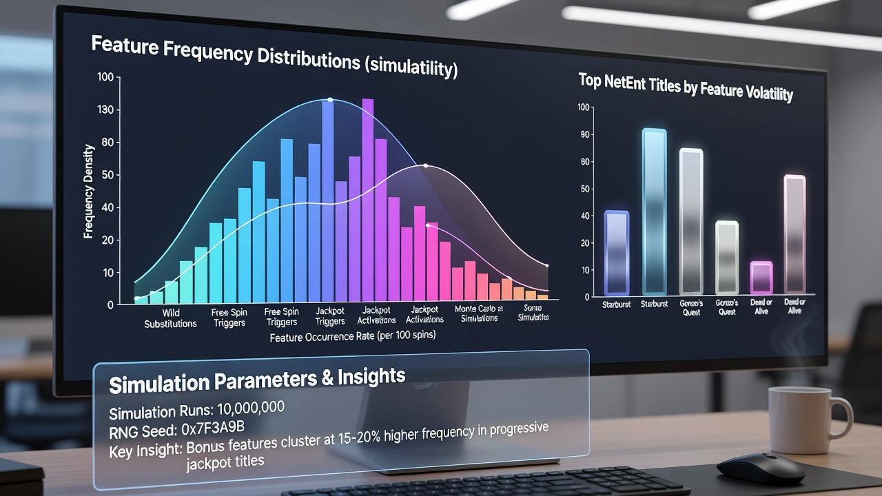 Detailed graphs comparing feature trigger rates in NetEnt titles from multi-jurisdiction simulations