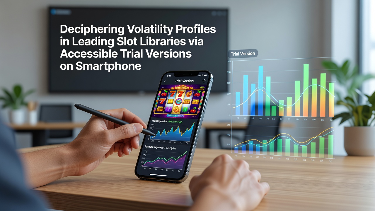 Close-up of mobile device showing detailed volatility analysis graphs from slot demo sessions