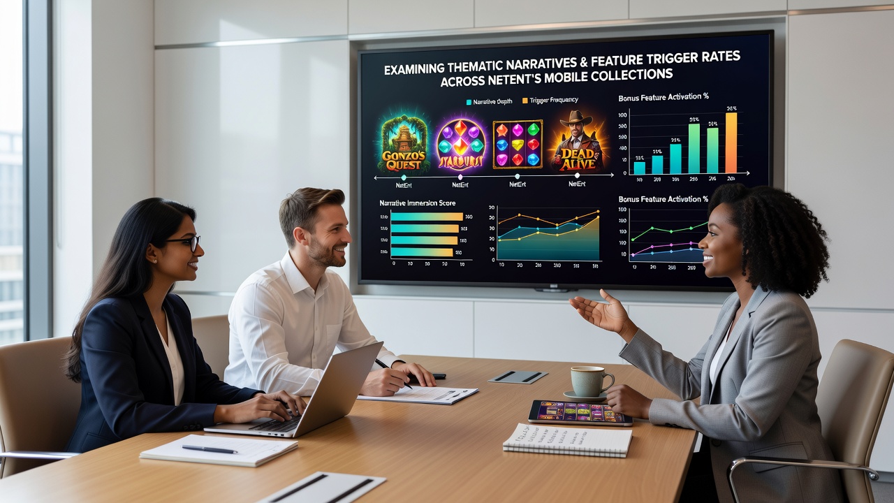 Data visualization chart showing RTP variations and feature trigger frequencies across NetEnt mobile slot themes