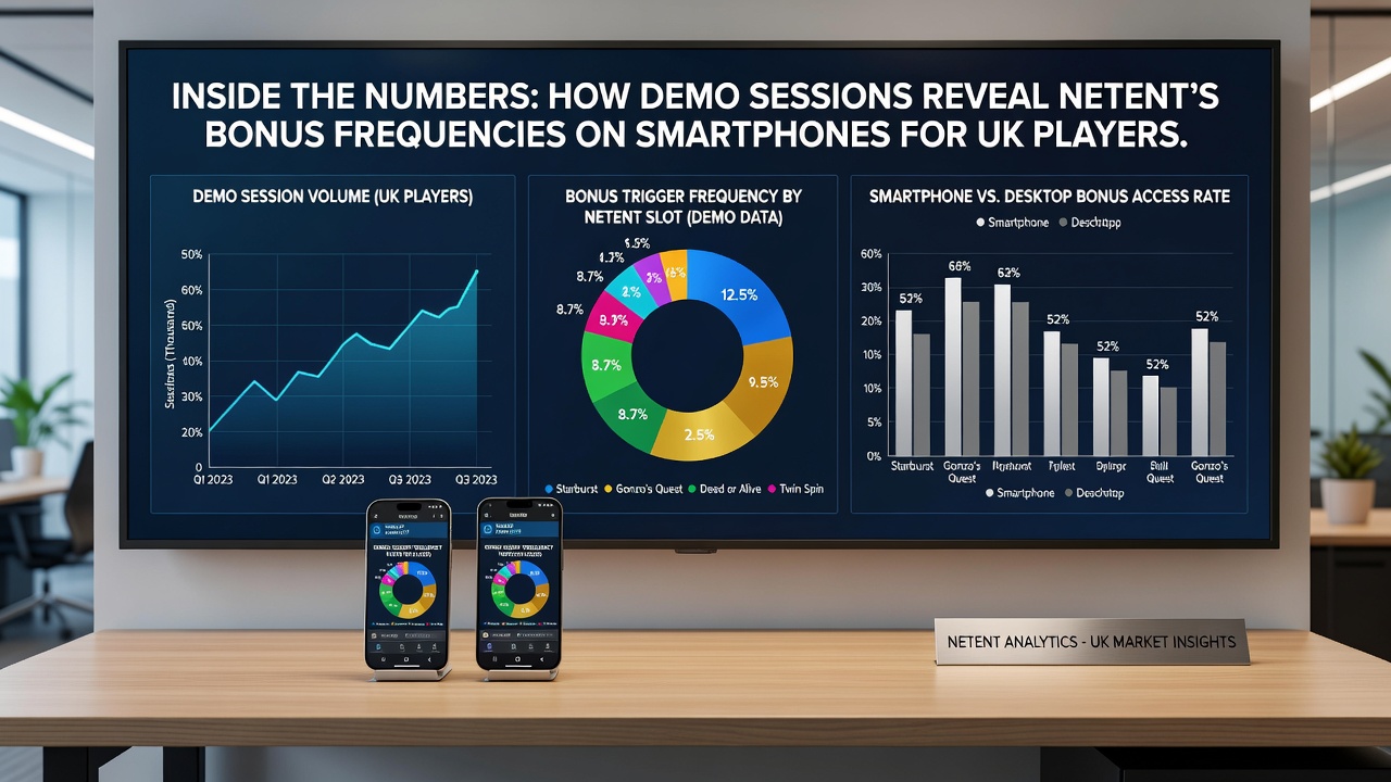 Data charts showing NetEnt bonus frequency statistics from smartphone demo sessions