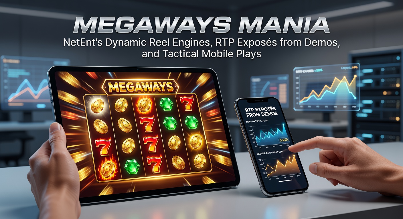 Smartphone displaying NetEnt Megaways game in portrait mode with tactical bet sizing overlay and RTP tracker