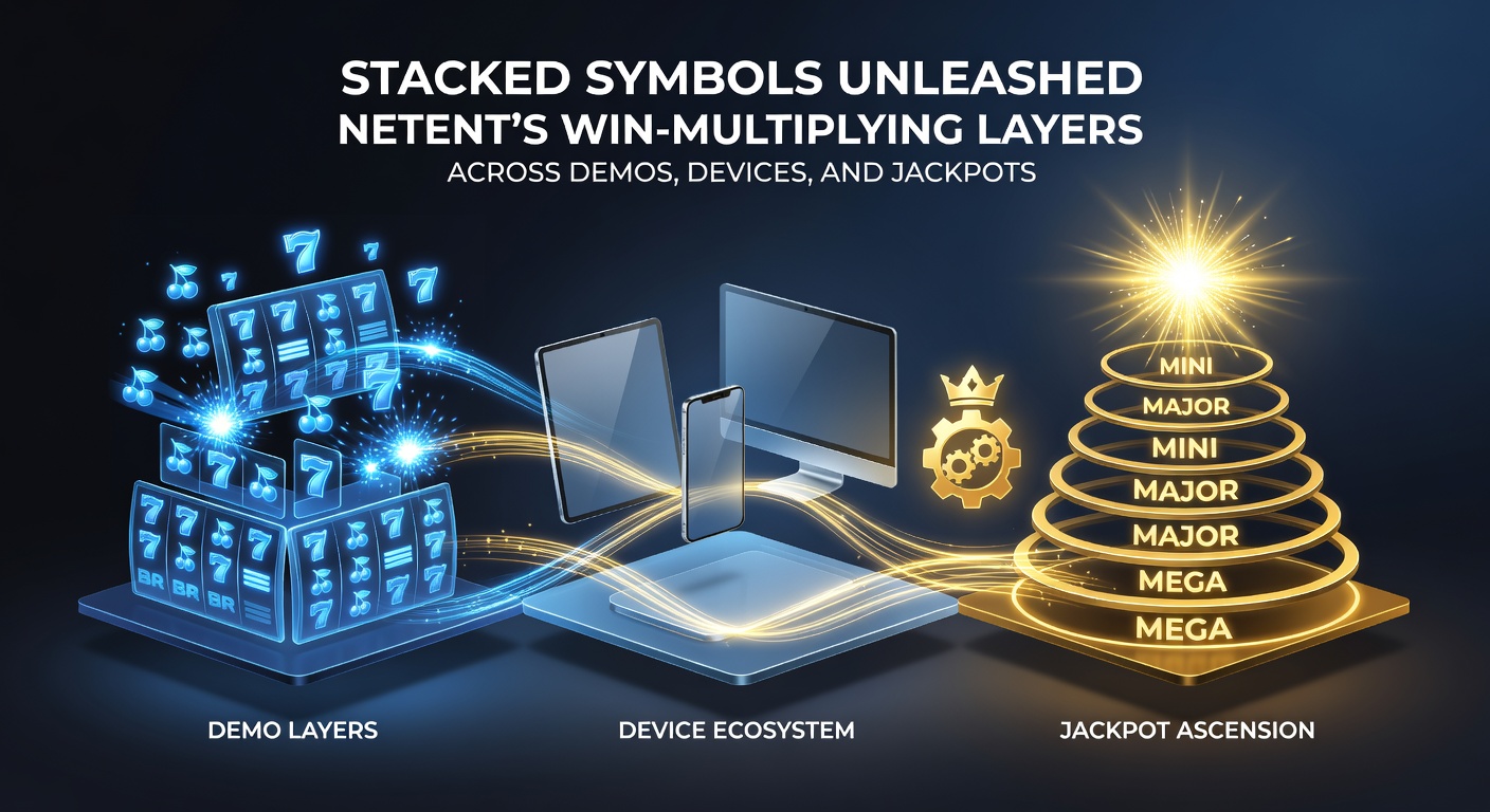 Close-up of a NetEnt jackpot slot screen showing stacked symbols aligning on multiple devices, from mobile to desktop, with jackpot meters ticking upward