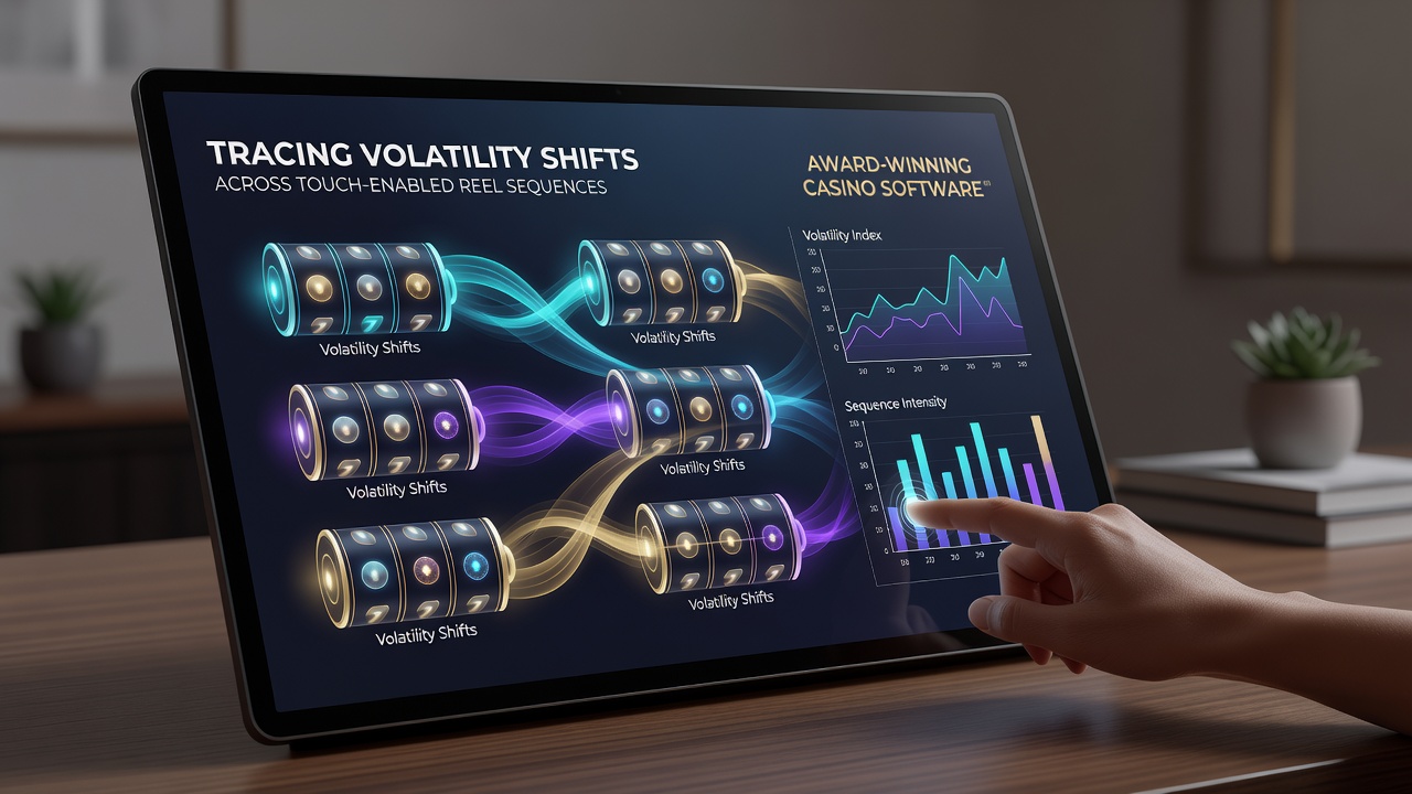 Detailed view of touch-enabled reel mechanics showing volatility tracking overlays in casino software