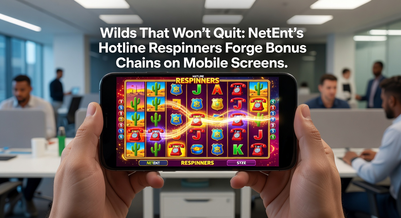 Close-up of Hotline Ultra respin feature on mobile, featuring golden wilds with escalating multipliers chaining across expanded reels